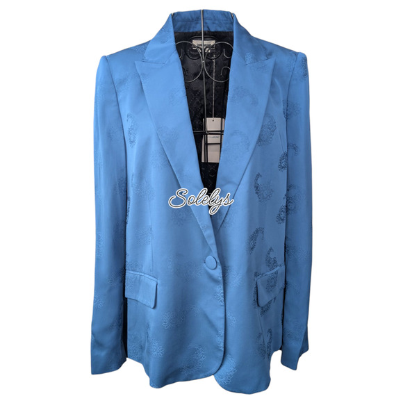 Zadig & Voltaire NWT Victor Jacquard Paisley 40 Large Blue Button Blazer Jacket - Picture 12 of 14